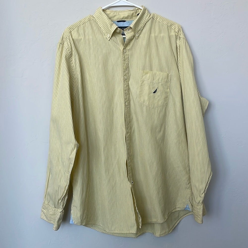 Men’s Nautica Yellow Striped Cotton Button Down Shirt